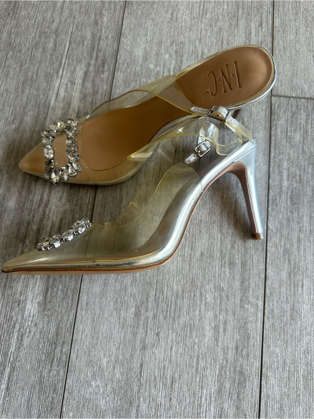 INC Crystal-Embellished Clear Slingback Heels - Picture 3 of 3